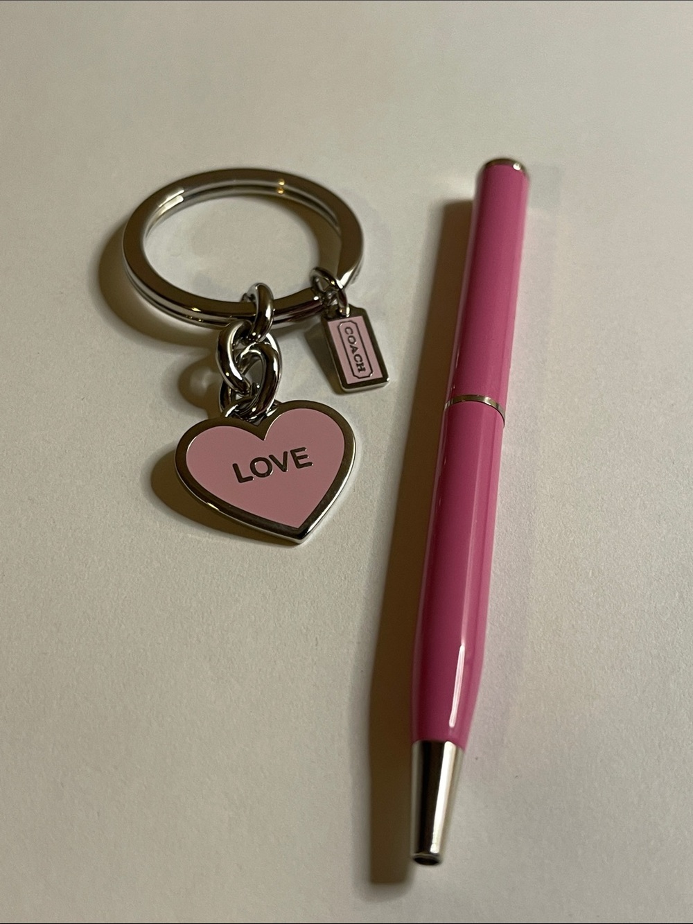 Coach Pink 'Love' Heart Keychain and Coach Pen